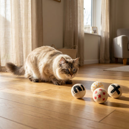 Crochet Yarn Balls for Cats | Hand-Knitted | Pack of 4