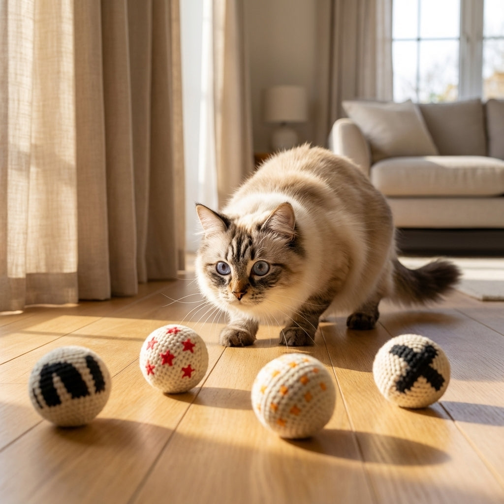 Crochet Yarn Balls for Cats | Hand-Knitted | Pack of 4