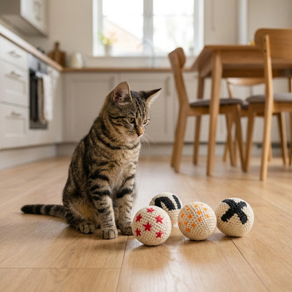 Crochet Yarn Balls for Cats | Hand-Knitted | Pack of 4
