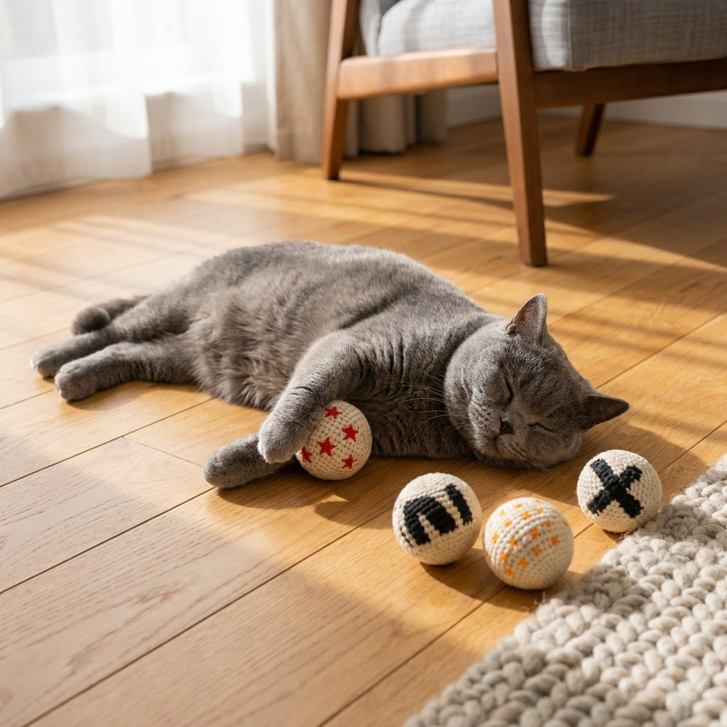 Crochet Yarn Balls for Cats | Hand-Knitted | Pack of 4