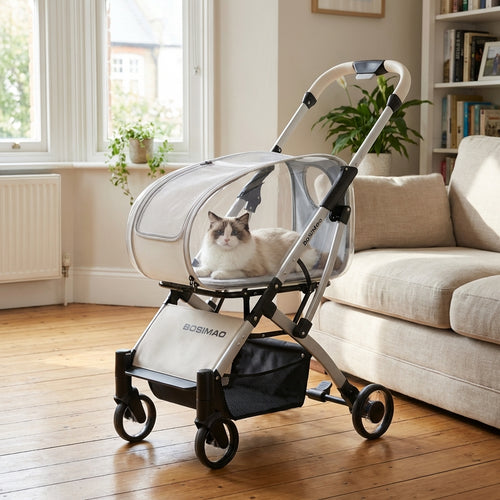 Detachable Cat Carrier Stroller | Clear Enclosure | Foldable