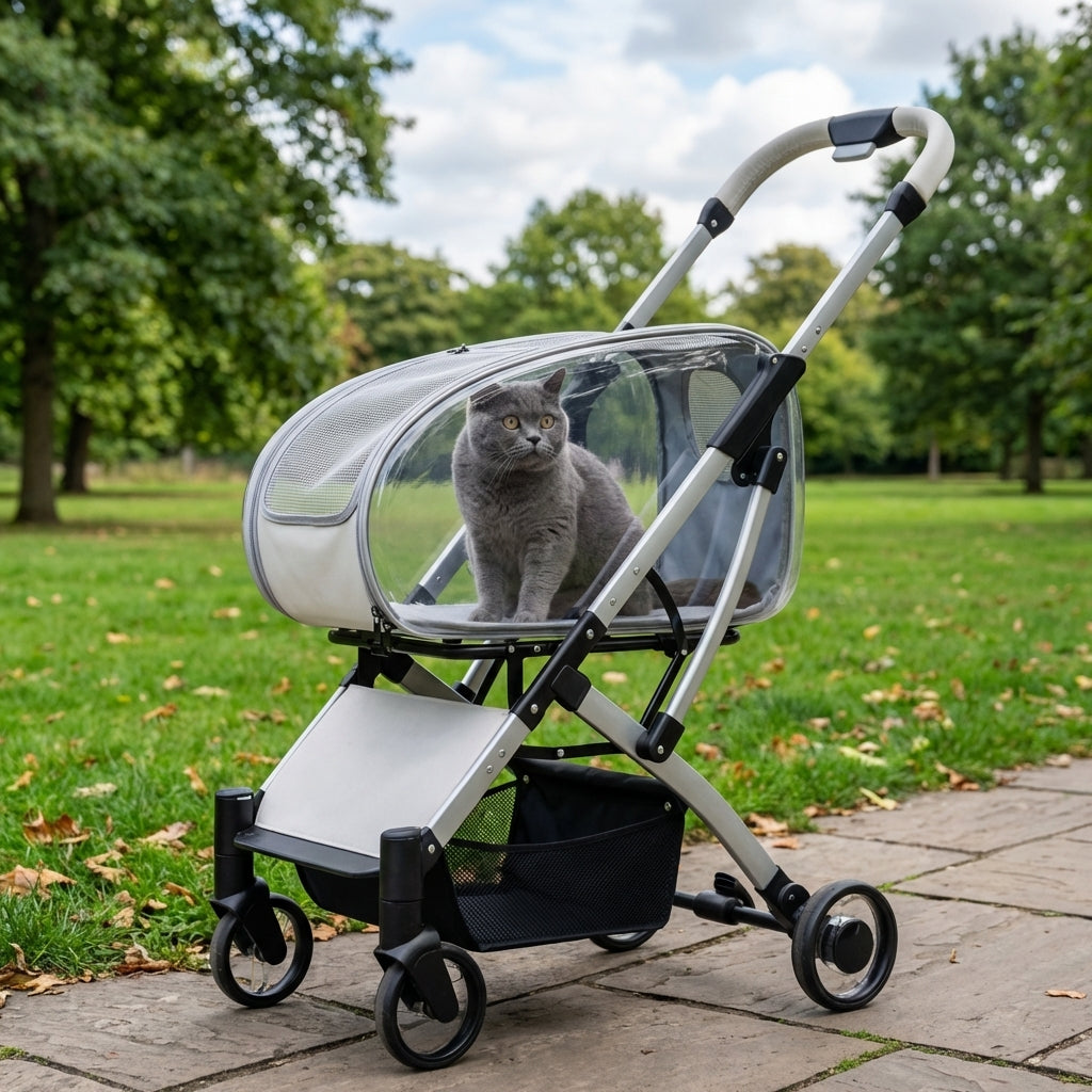 Detachable Cat Carrier Stroller | Clear Enclosure | Foldable