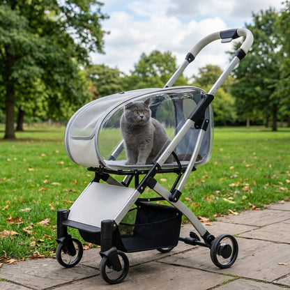 Detachable Cat Carrier Stroller | Clear Enclosure | Foldable
