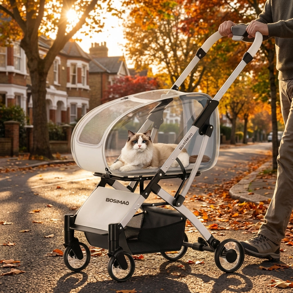 Detachable Cat Carrier Stroller | Clear Enclosure | Foldable