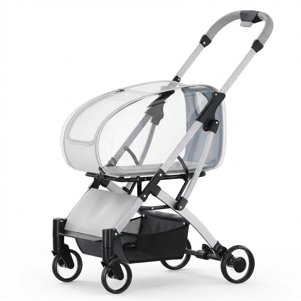 Detachable Cat Carrier Stroller | Clear Enclosure | Foldable
