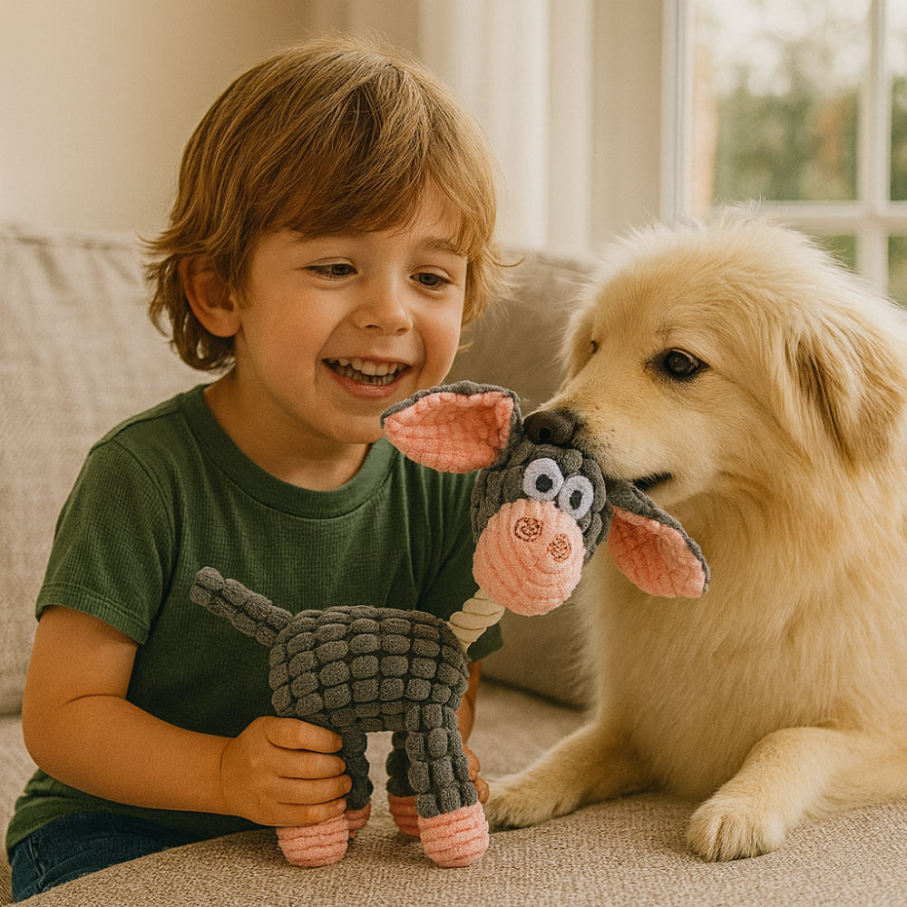 Plush Donkey Dog Toy | Squeaky, Ribbed Texture, 3 Colors