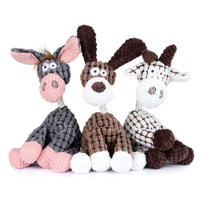 Plush Donkey Dog Toy | Squeaky, Ribbed Texture, 3 Colors
