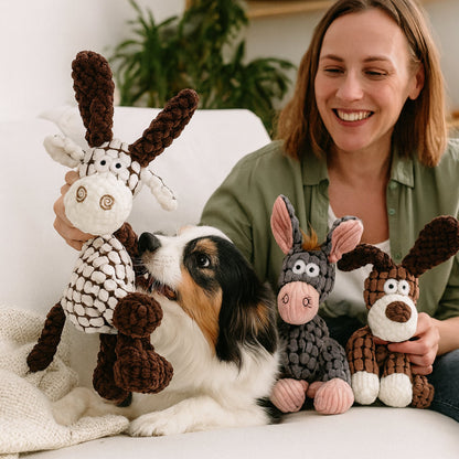 Plush Donkey Dog Toy | Squeaky, Ribbed Texture, 3 Colors