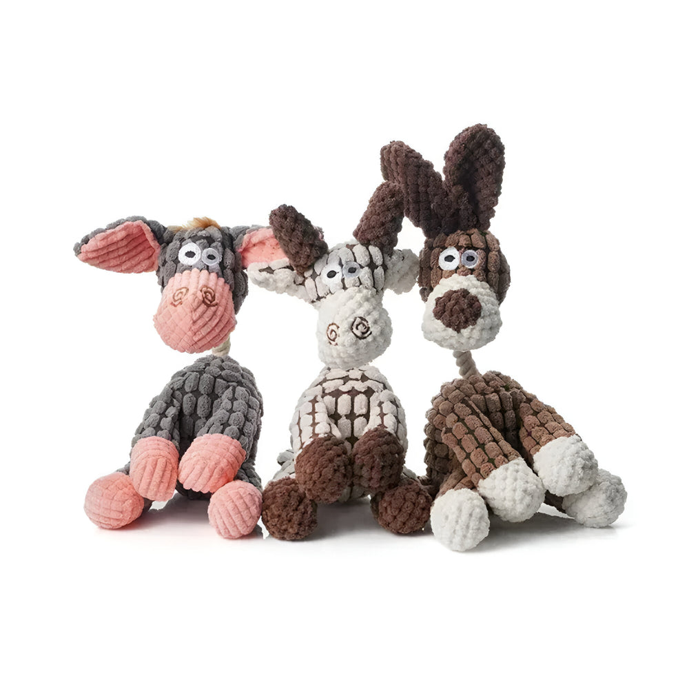 Plush Donkey Dog Toy | Squeaky, Ribbed Texture, 3 Colors
