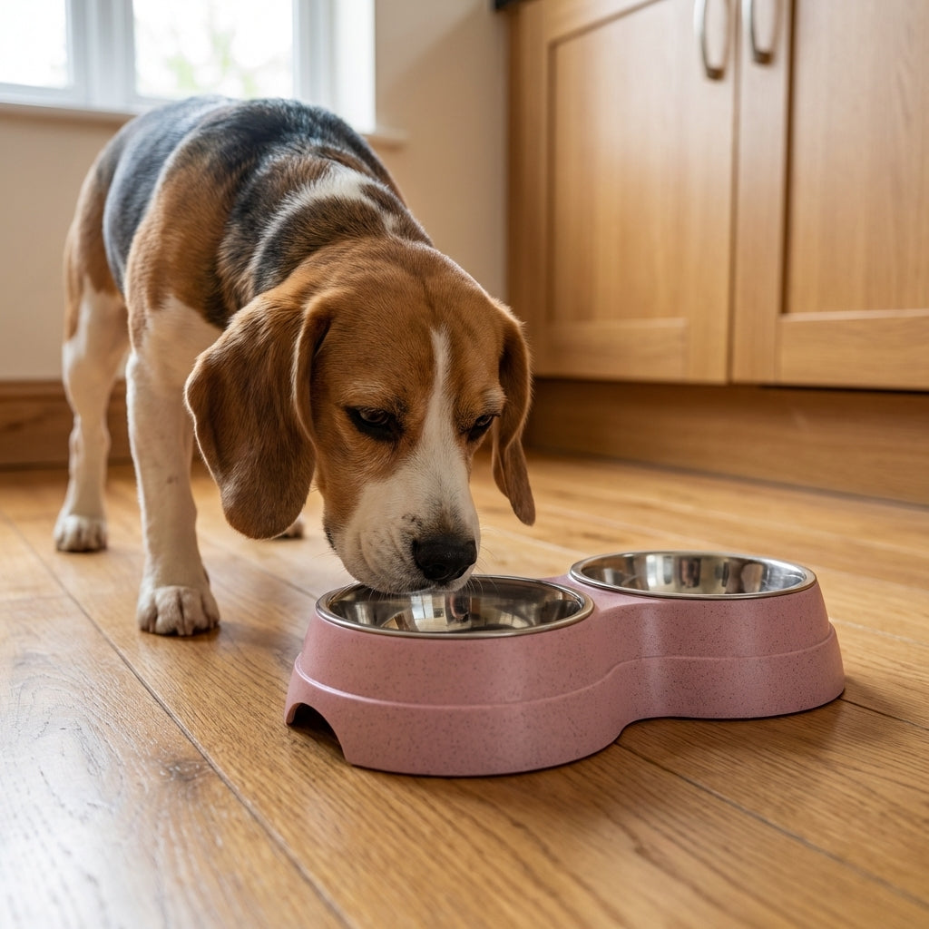 Double Pet Bowl Set | Stainless Steel Inserts | Non-Slip Base