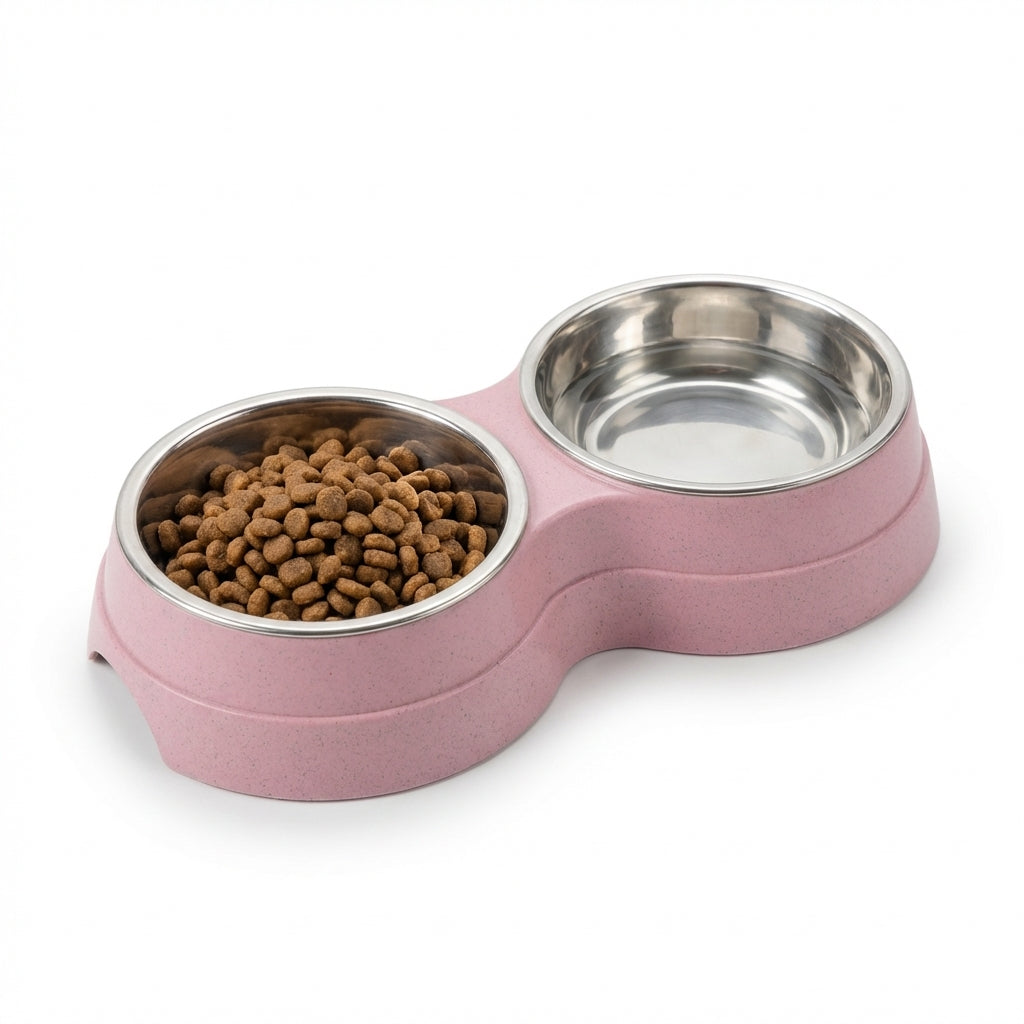 Double Pet Bowl Set | Stainless Steel Inserts | Non-Slip Base