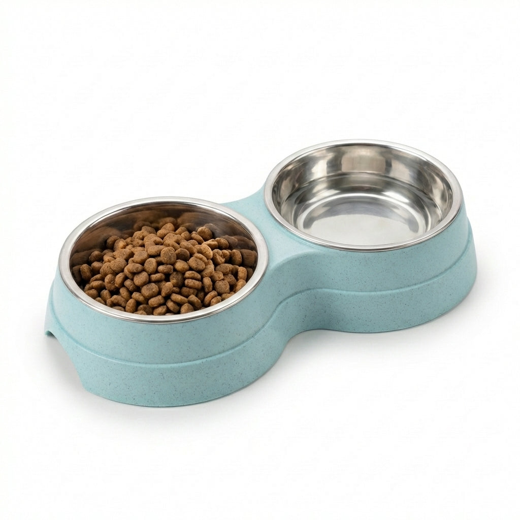 Double Pet Bowl Set | Stainless Steel Inserts | Non-Slip Base