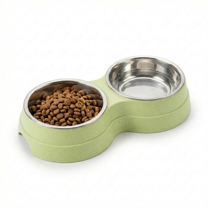 Double Pet Bowl Set | Stainless Steel Inserts | Non-Slip Base