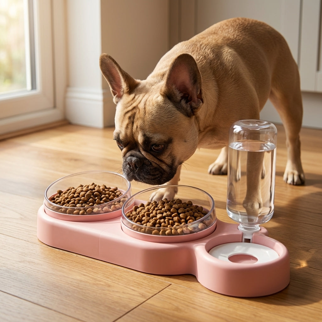 Dual Pet Feeding Bowl with Auto Water Dispenser