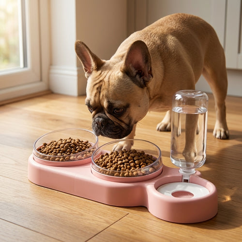 Dual Pet Feeding Bowl with Auto Water Dispenser