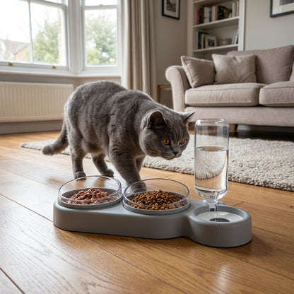 Dual Pet Feeding Bowl with Auto Water Dispenser