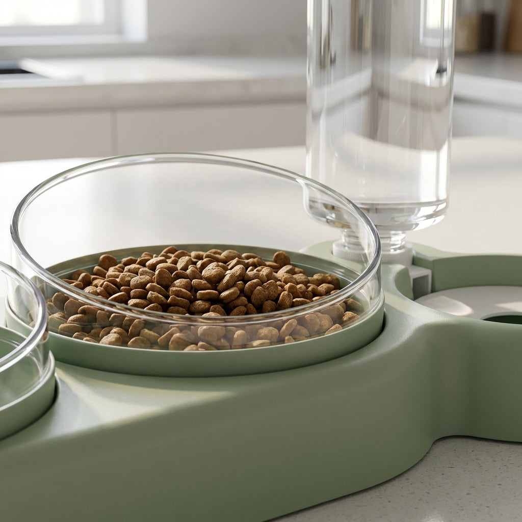Dual Pet Feeding Bowl with Auto Water Dispenser