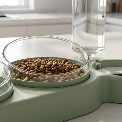 Dual Pet Feeding Bowl with Auto Water Dispenser