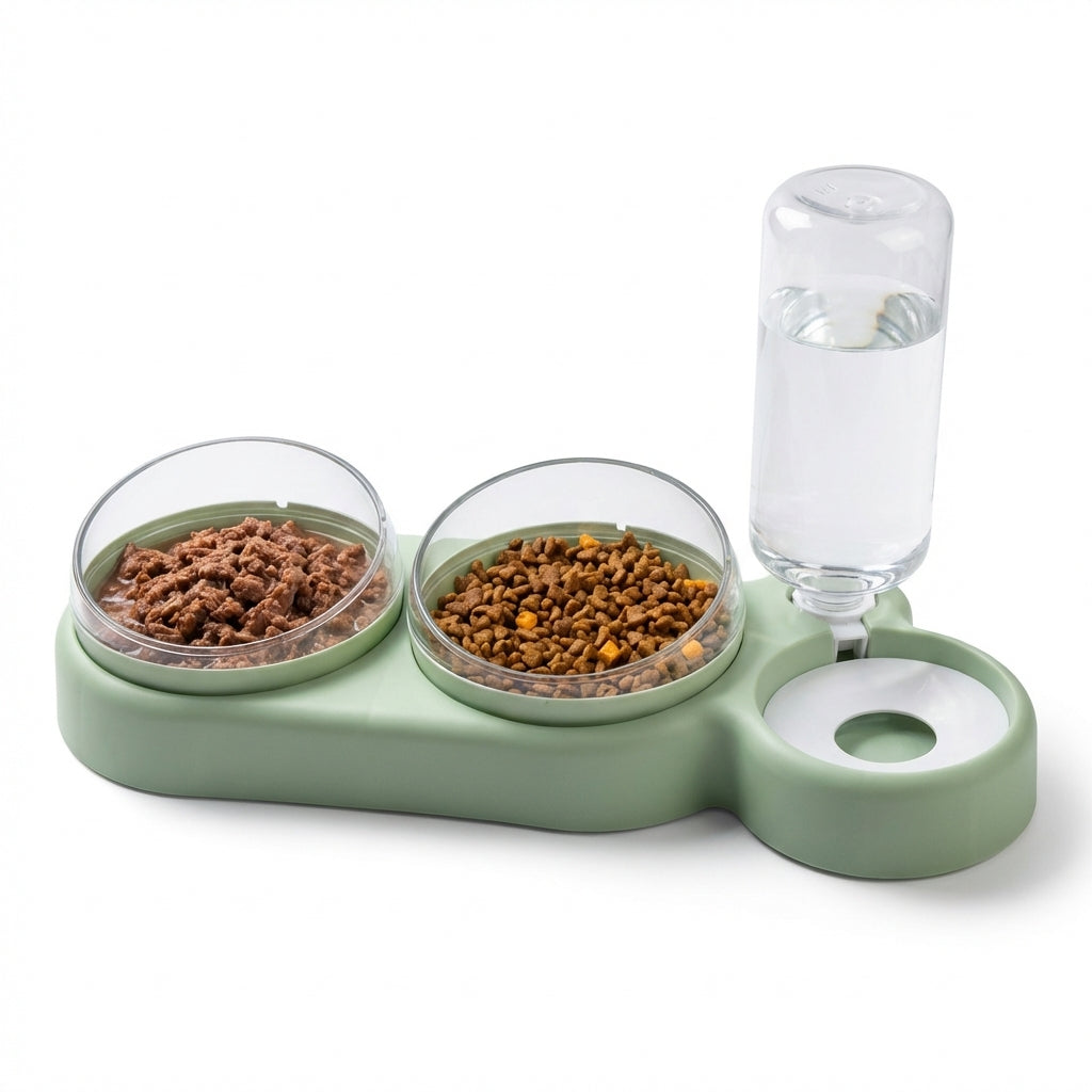 Dual Pet Feeding Bowl with Auto Water Dispenser