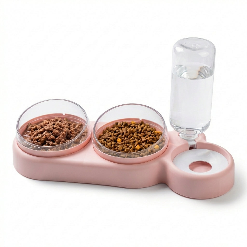 Dual Pet Feeding Bowl with Auto Water Dispenser
