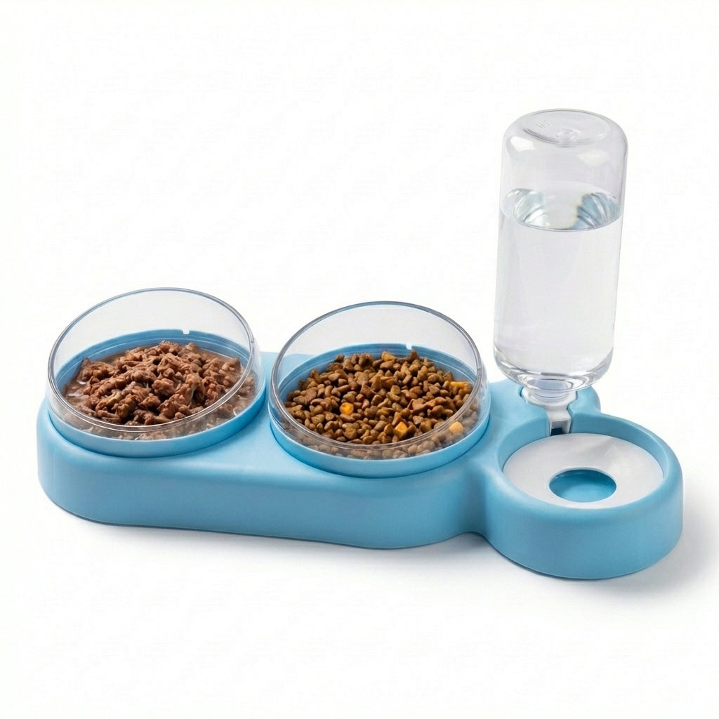 Dual Pet Feeding Bowl with Auto Water Dispenser