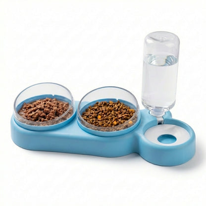Dual Pet Feeding Bowl with Auto Water Dispenser