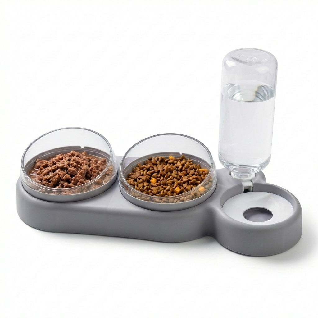 Dual Pet Feeding Bowl with Auto Water Dispenser