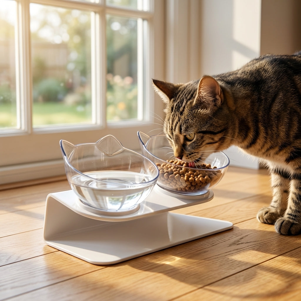 Elevated Double Cat Feeding Station | 15° Tilted Bowls | BPA-Free