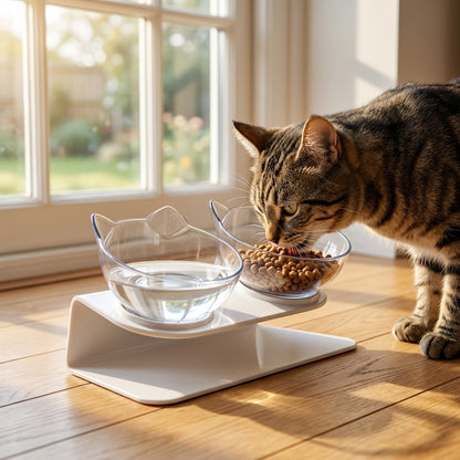 Elevated Double Cat Feeding Station | 15° Tilted Bowls | BPA-Free