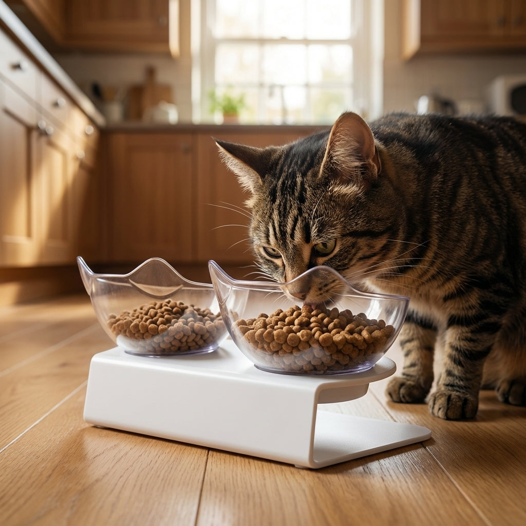 Elevated Double Cat Feeding Station | 15° Tilted Bowls | BPA-Free