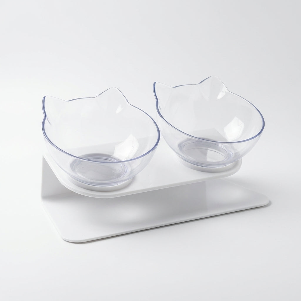 Elevated Double Cat Feeding Station | 15° Tilted Bowls | BPA-Free