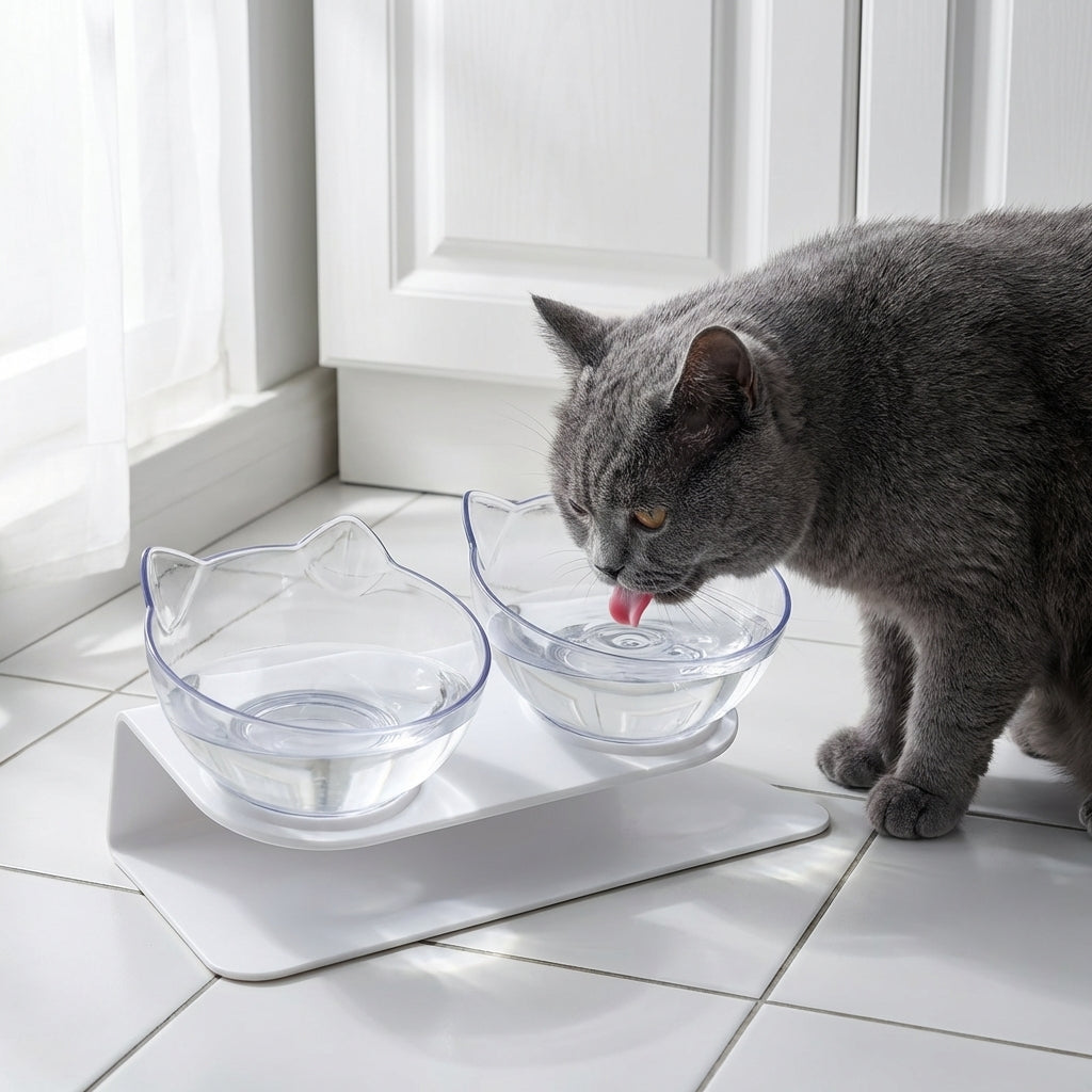 Elevated Double Cat Feeding Station | 15° Tilted Bowls | BPA-Free