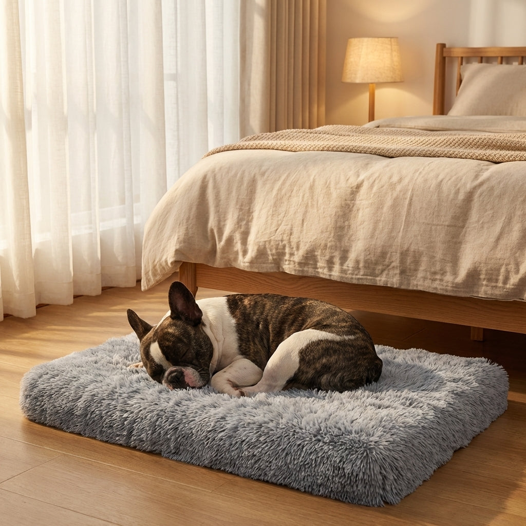 Faux Fur Dog Mat with Foam Filling | Removable Washable Cover | M / L / XL / XXL