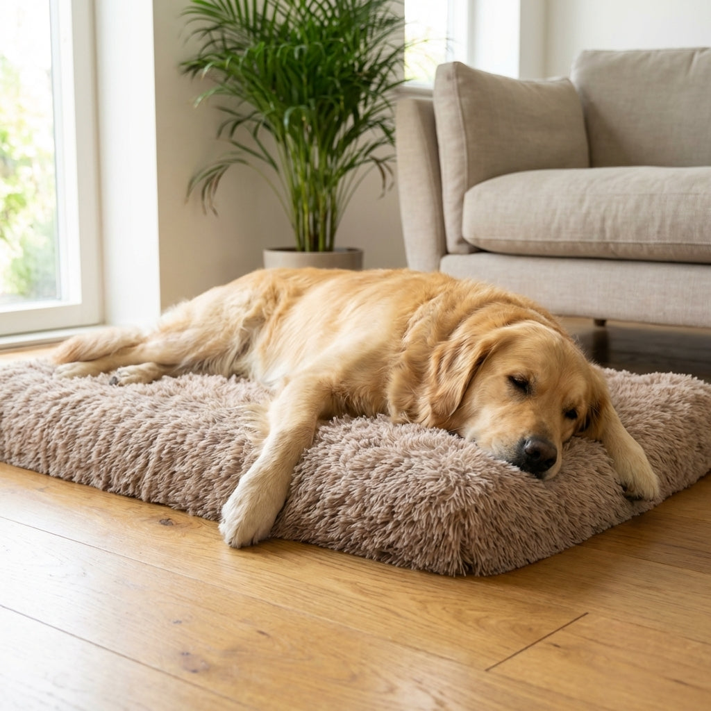 Faux Fur Dog Mat with Foam Filling | Removable Washable Cover | M / L / XL / XXL