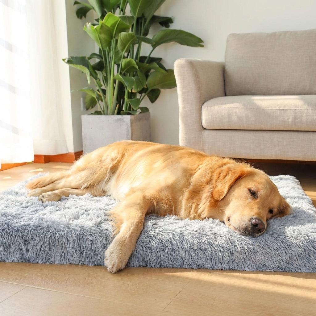 Faux Fur Dog Mat with Foam Filling | Removable Washable Cover | M / L / XL / XXL