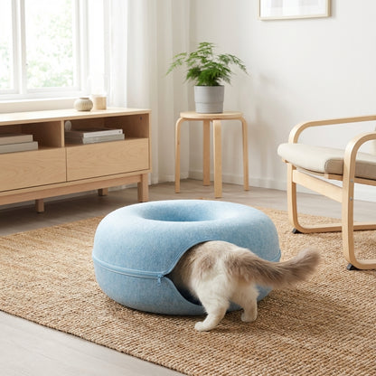Felt Donut Cat Bed & Tunnel | 2-in-1 | Collapsible with Zipper