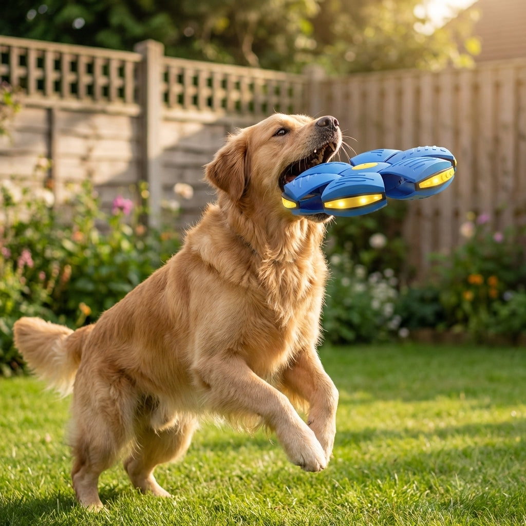 Flat-to-Ball Folding Frisbee Dog Toy | LED Lights