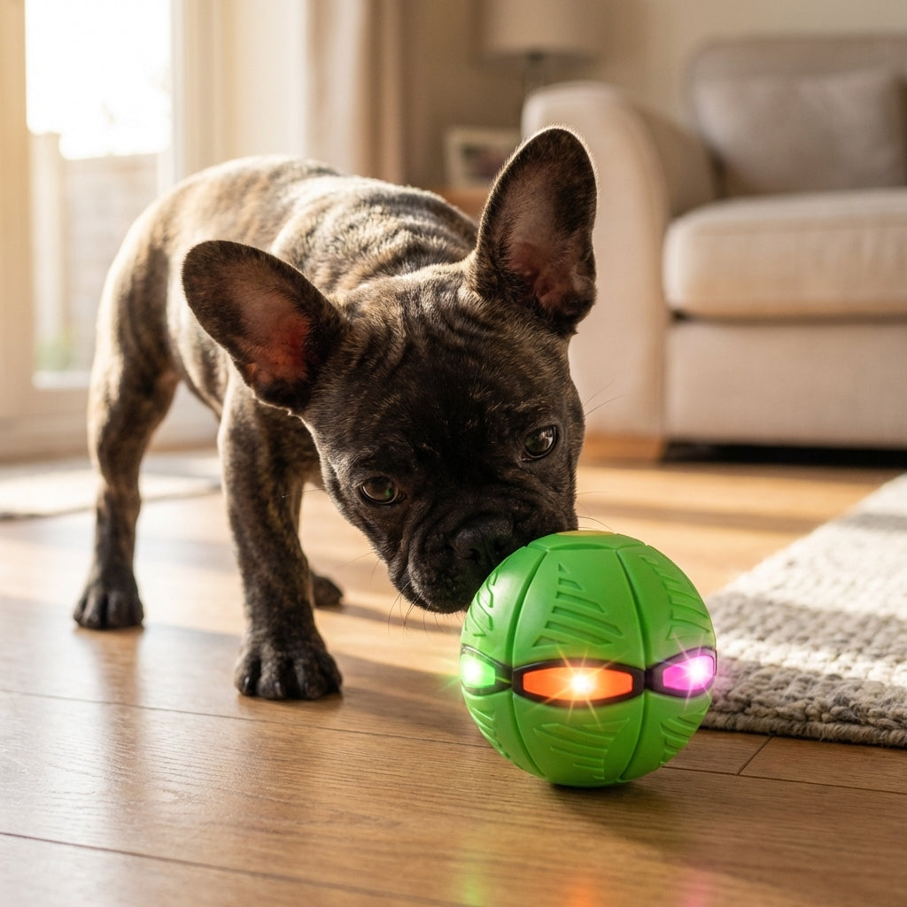 Flat-to-Ball Folding Frisbee Dog Toy | LED Lights