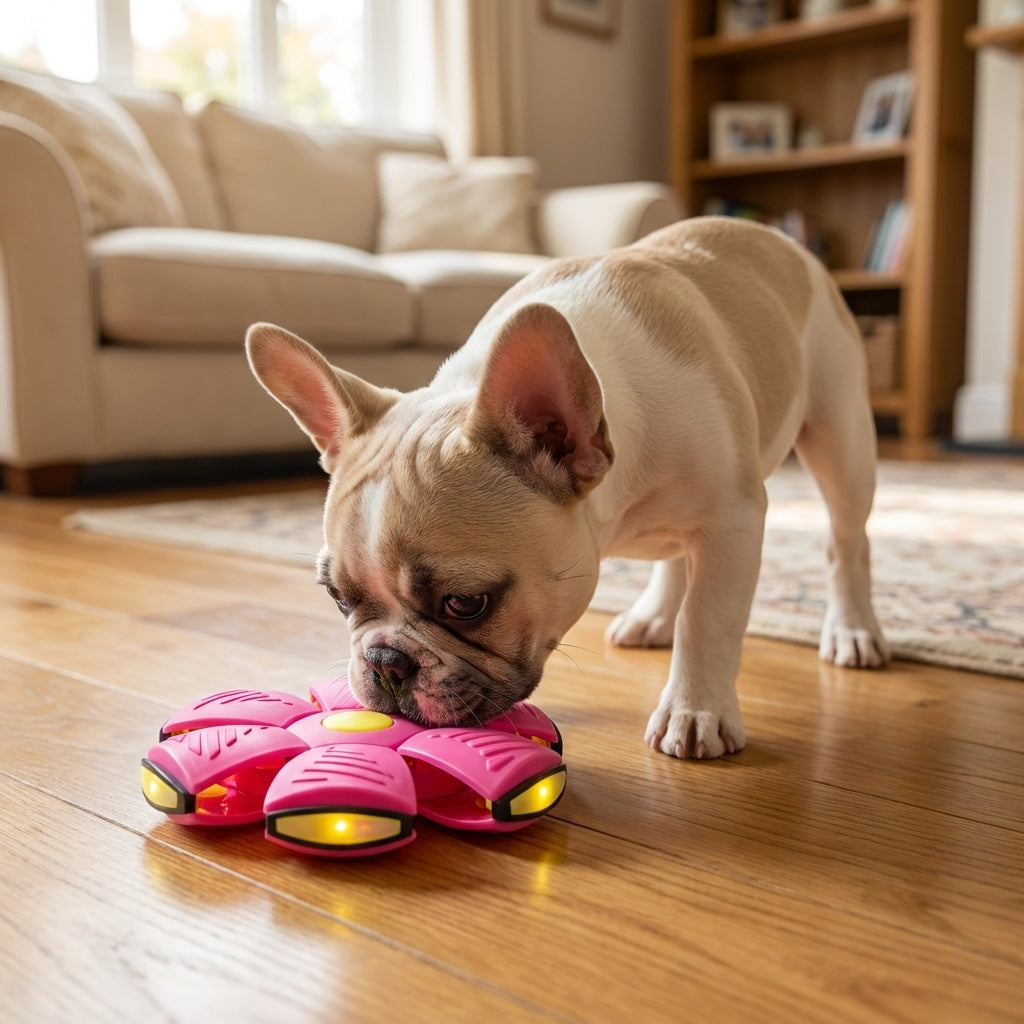 Flat-to-Ball Folding Frisbee Dog Toy | LED Lights
