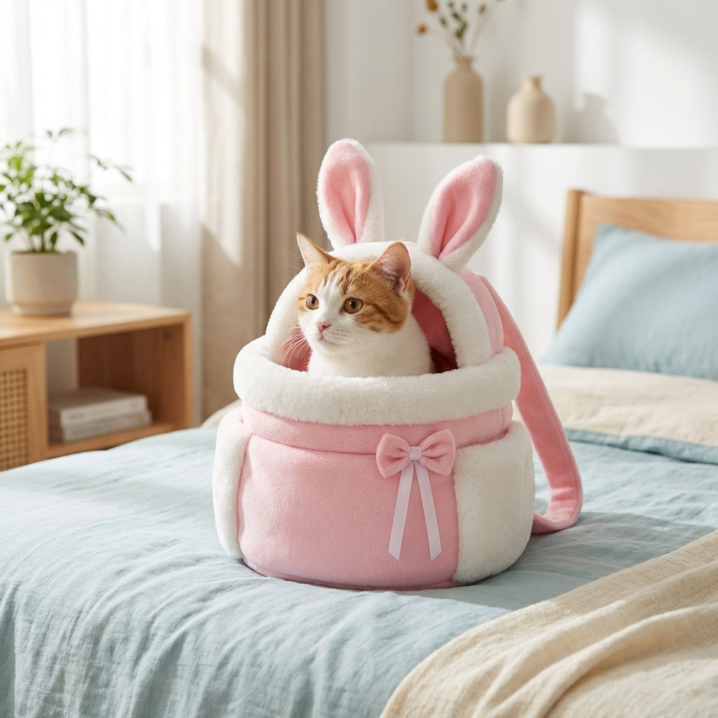 Fleece-Lined Cat Carrier Bag | Front & Back Wear | Velvet