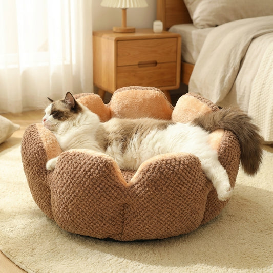 Flower-Shape Cat Bed | Coral Fleece & Polyester | Washable