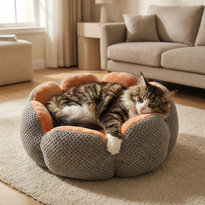 Flower-Shape Cat Bed | Coral Fleece & Polyester | Washable