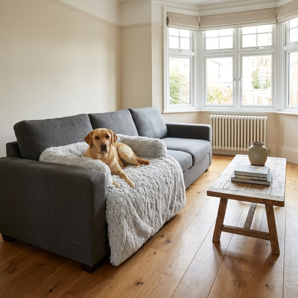 Fluffy Long-Pile Sofa Cover for Dogs & Cats | Raised Edges | S / M / L