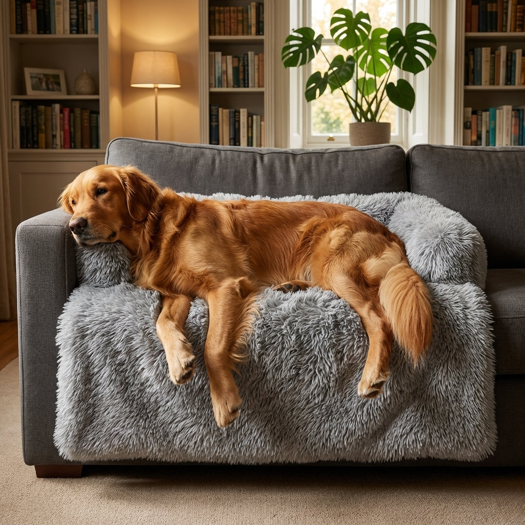 Fluffy Long-Pile Sofa Cover for Dogs & Cats | Raised Edges | S / M / L