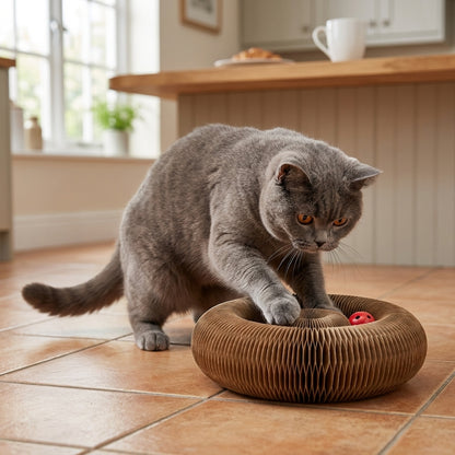 Foldable Corrugated Cardboard Cat Scratcher with Ball Track | 4-in-1