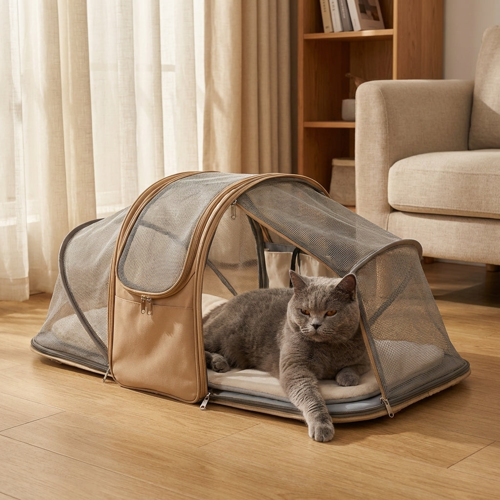 Foldable Pet Carrier Bag with Expandable Tent | Nylon | Up to 4 kg