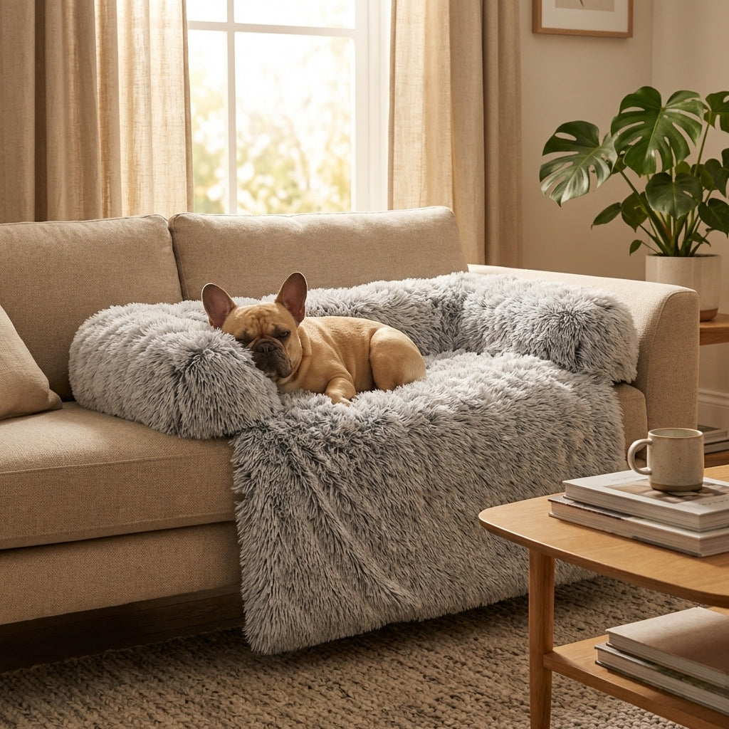 Fluffy Long-Pile Sofa Cover for Dogs & Cats | Raised Edges | S / M / L