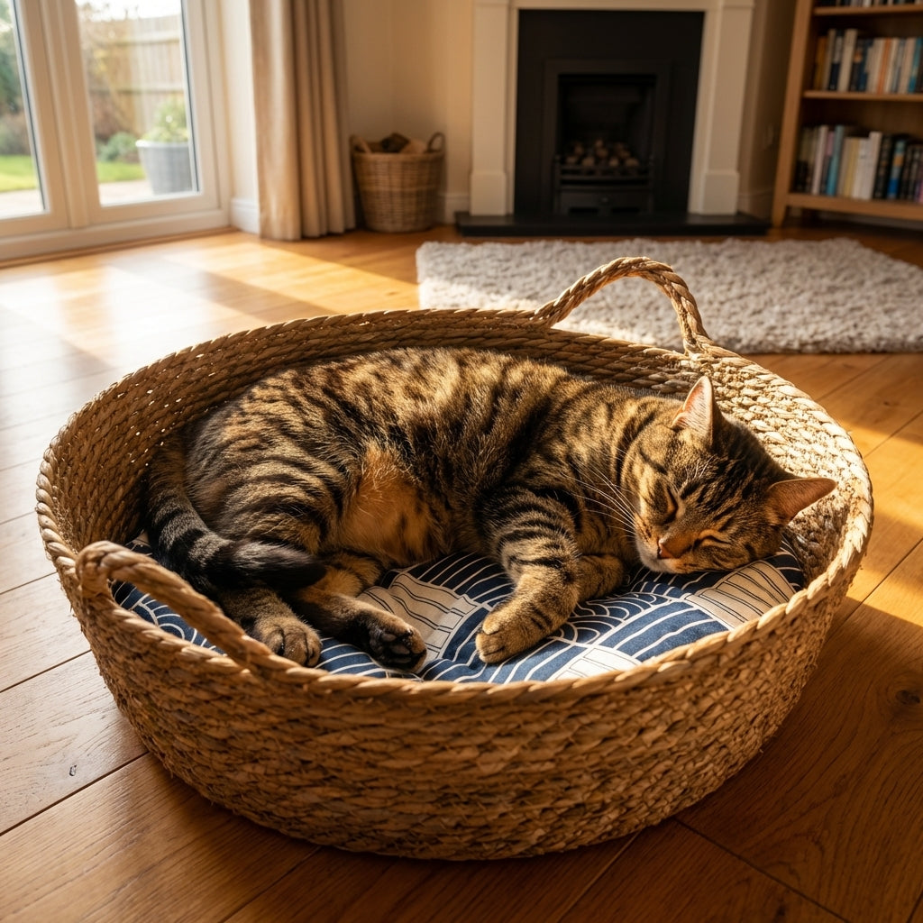 Hand-Woven Cattail Cat Basket Bed | Natural Material | 35 / 42 / 48 cm