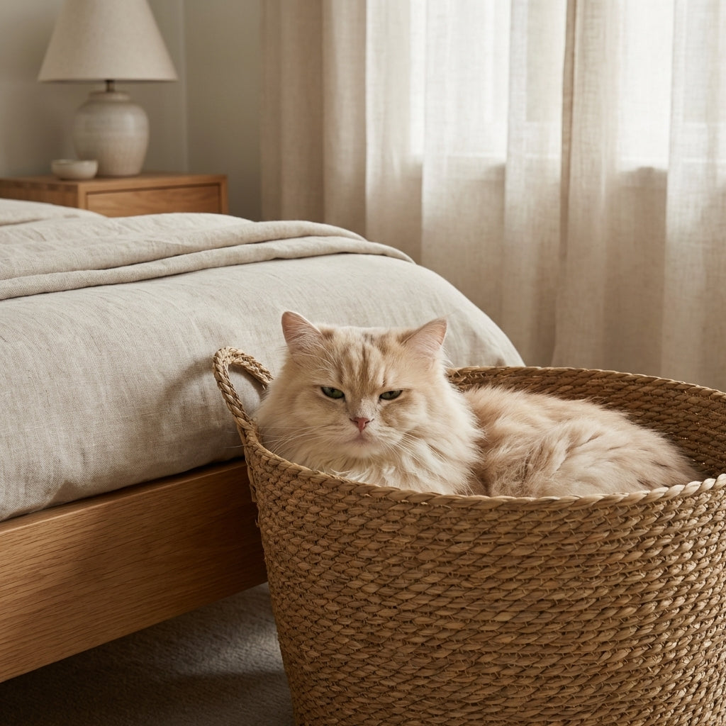 Hand-Woven Cattail Cat Basket Bed | Natural Material | 35 / 42 / 48 cm