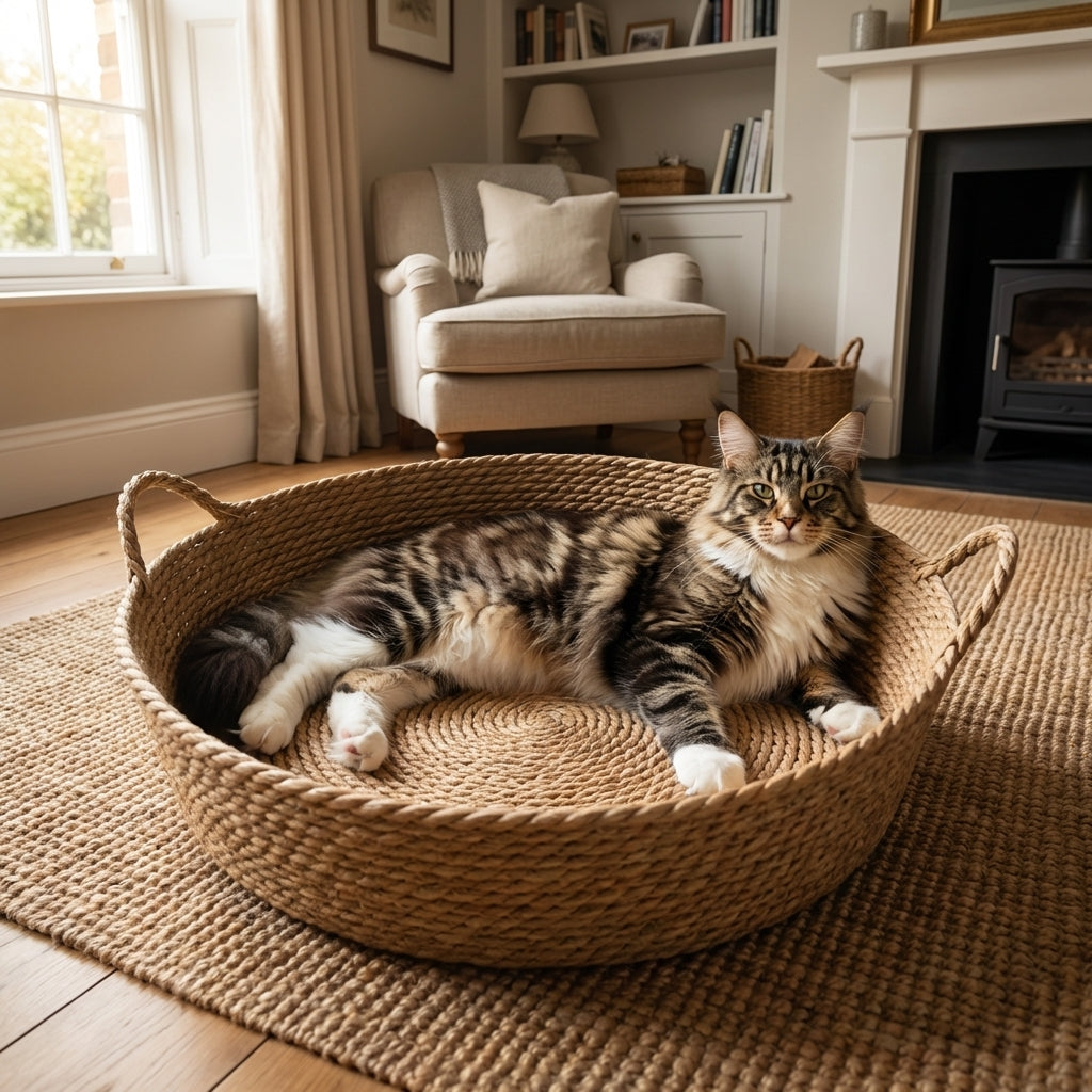 Hand-Woven Cattail Cat Basket Bed | Natural Material | 35 / 42 / 48 cm